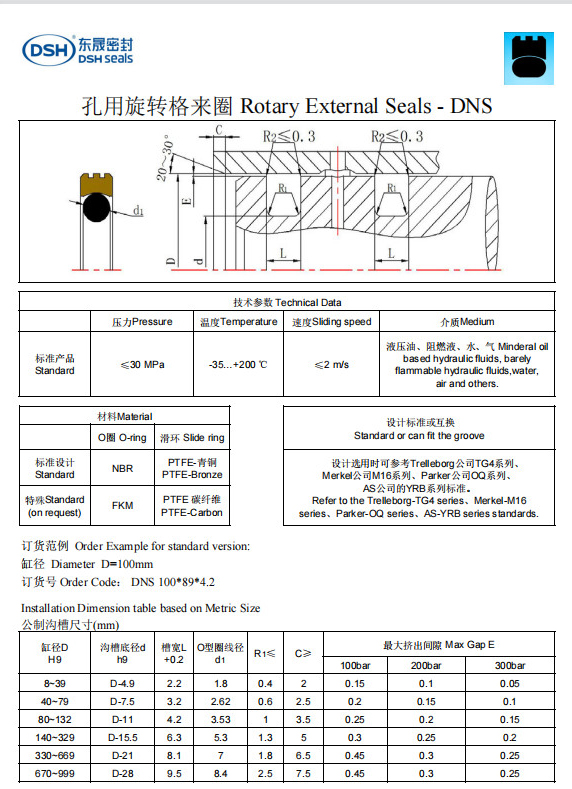 新版孔用旋轉格來圈DNS規(guī)格尺寸表